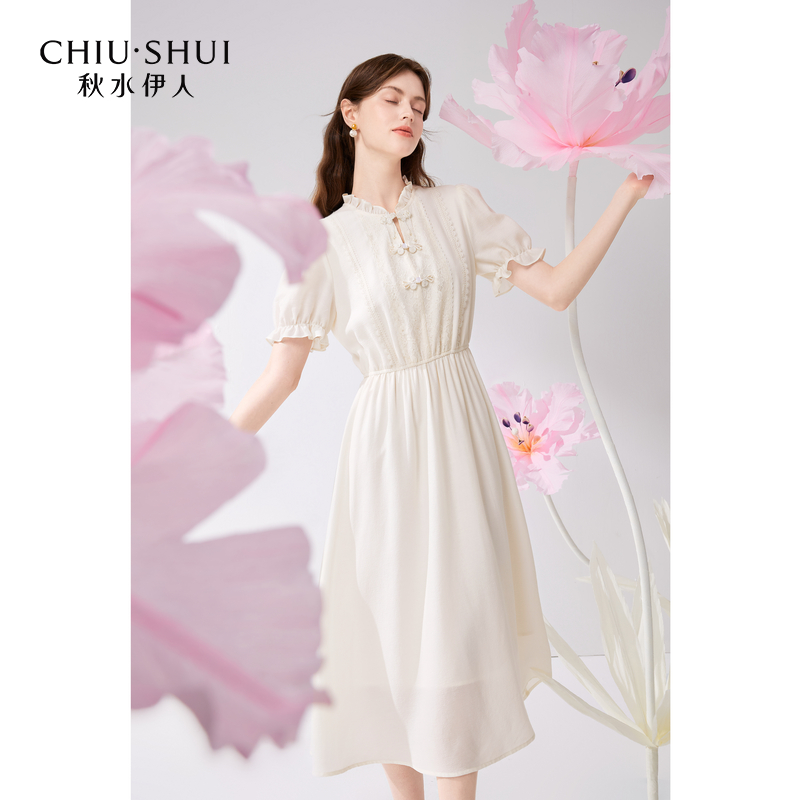 秋水伊人新中式莱赛尔连衣裙立领短袖裙624204D020677