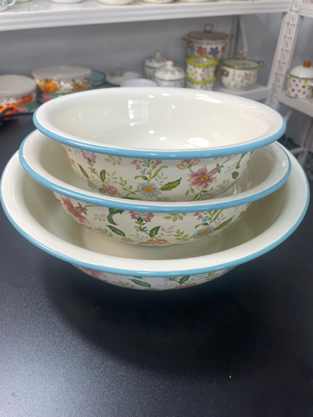 和面盆家用加厚田园元素珐琅搪瓷特厚拌馅盆厨房盆子汤料盆凉面盆