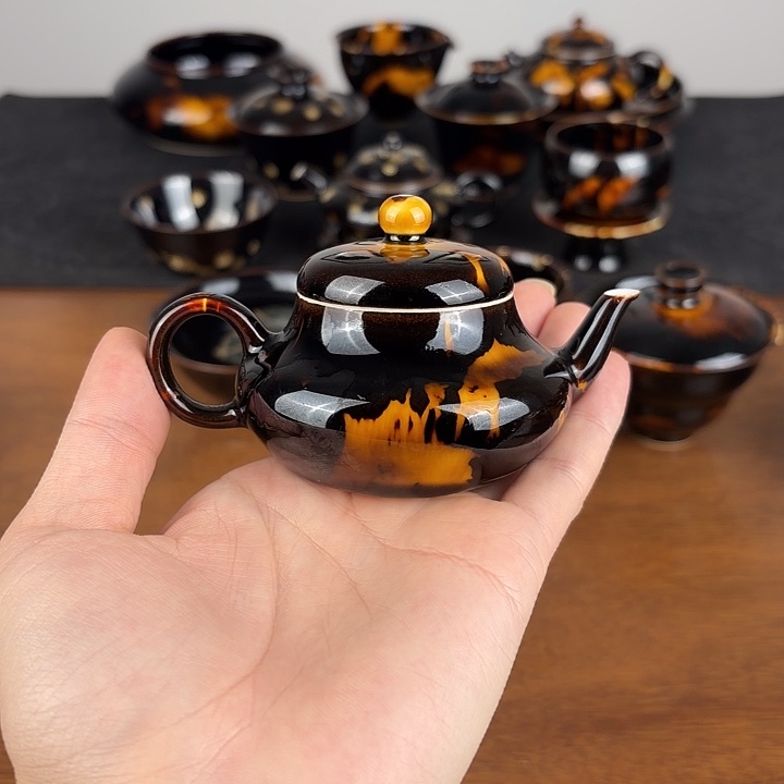 瓷玳瑁釉迷你小品壶