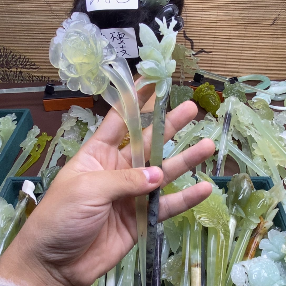 晨***光蛇纹石玉未镶嵌发饰