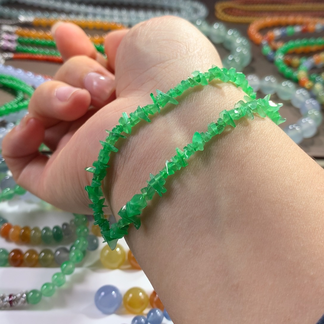 翡翠未镶嵌手链推荐高冰甜绿碎冰冰手链 