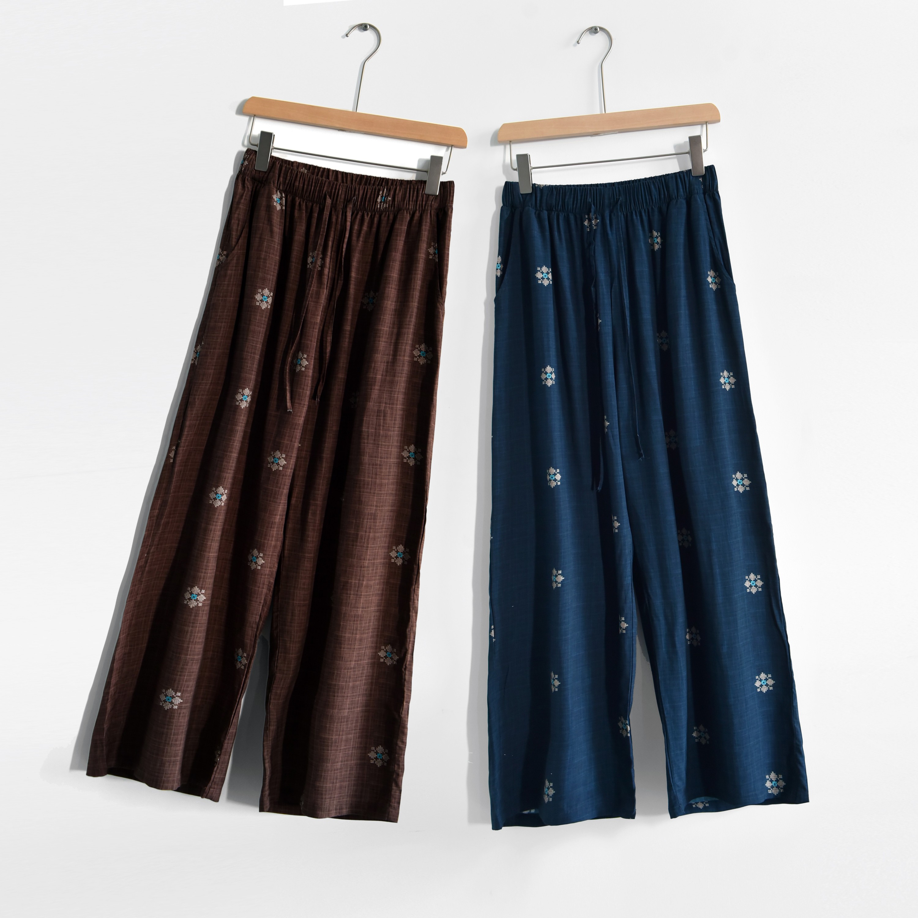 格花裤~女夏季薄款2025小个子棉绸裤休闲百搭裤子女外贸简约S004