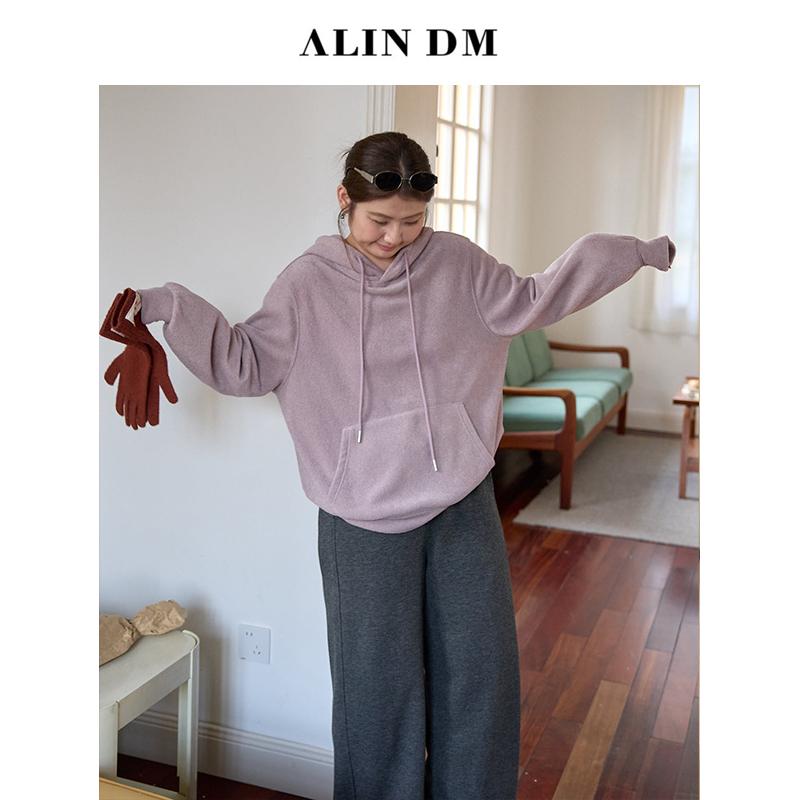 ALINDM【冬季连帽】大码微胖mm纯色春秋上衣卫衣休闲冬季 ig5246
