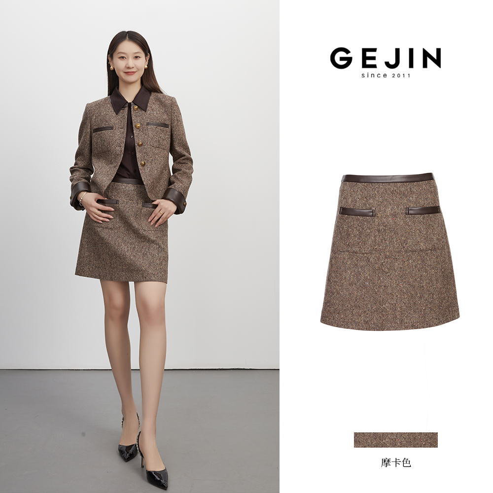GEJIN/歌锦秋冬新款老钱风复古优雅时尚气质花纱半裙93525903542