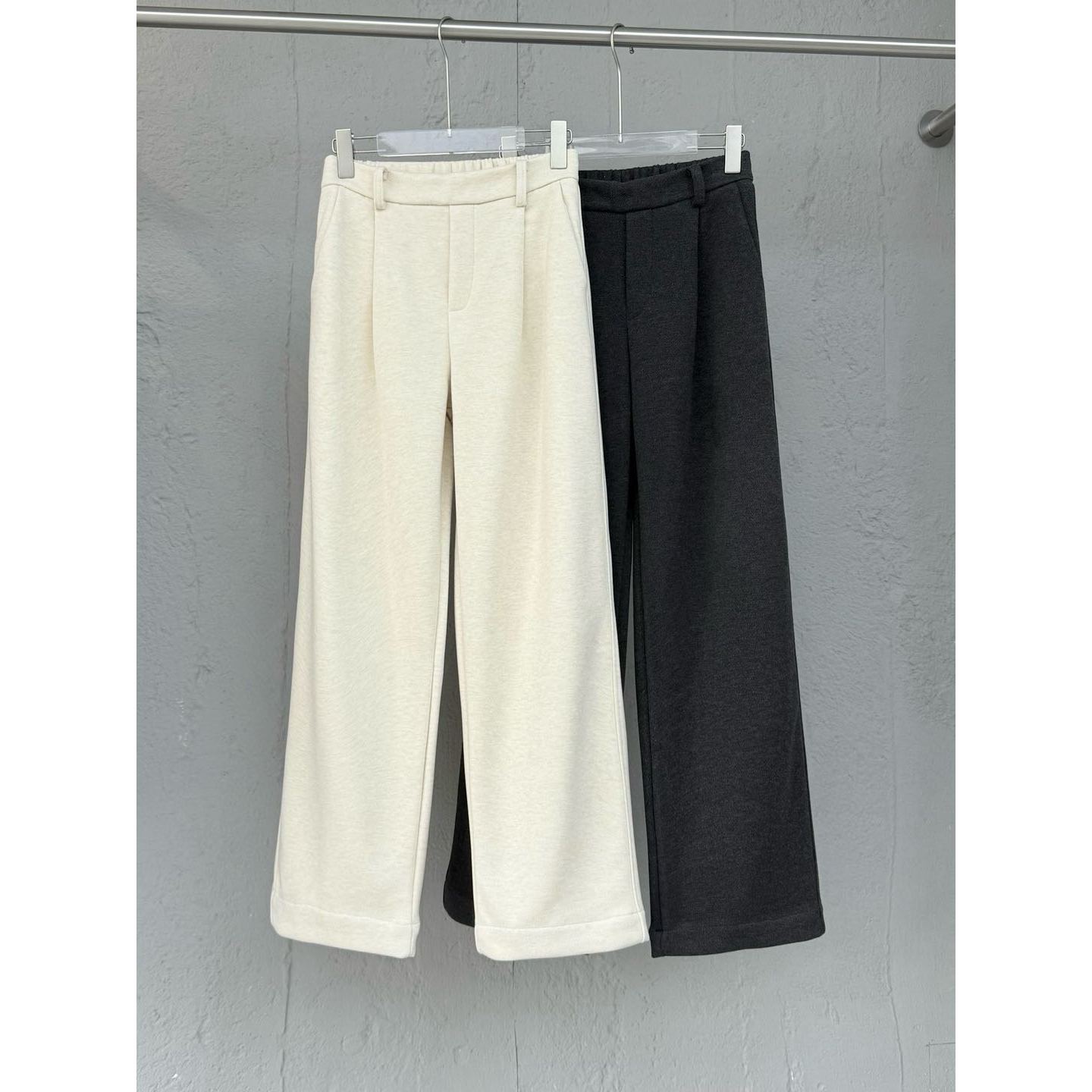 2193秋冬季女西装毛呢长筒百搭阔腿裤