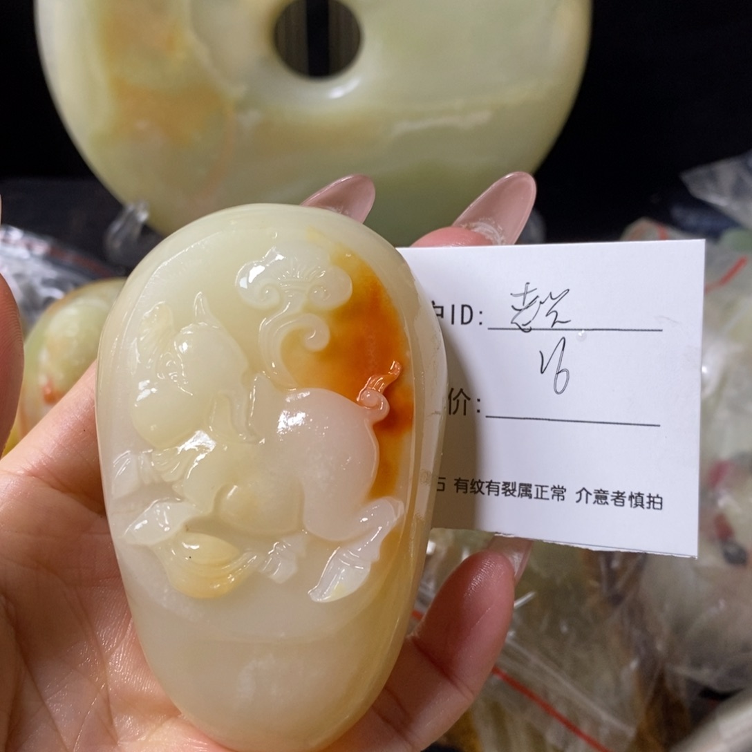 石材老*古青石手把件