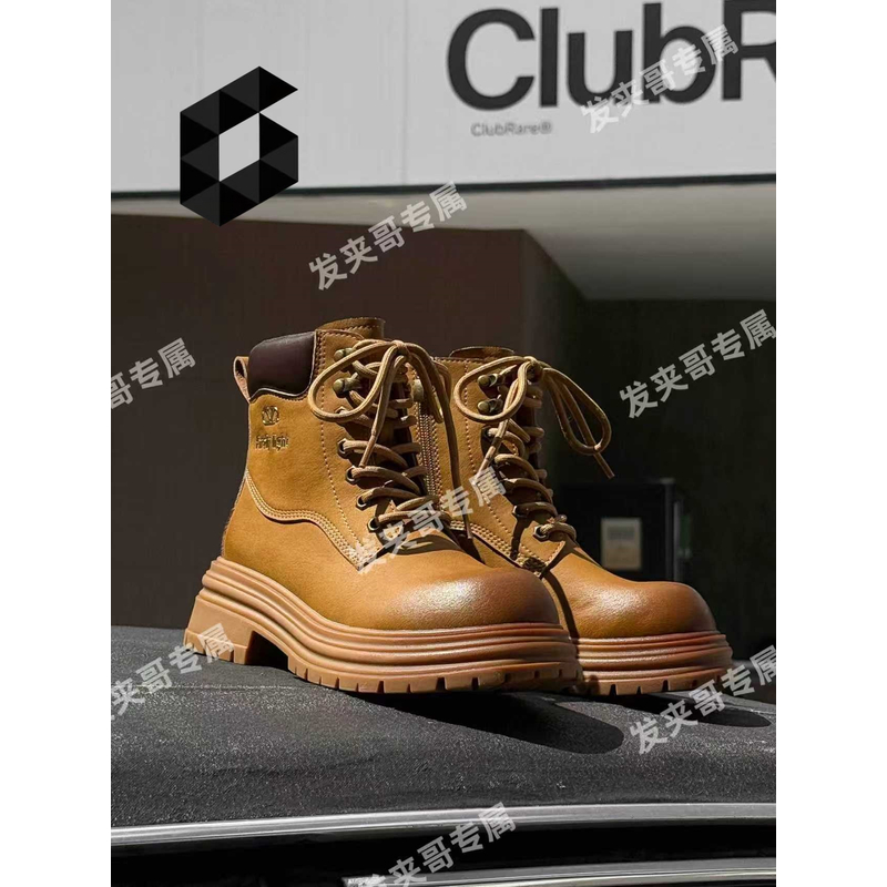 （大黄蜂）2025新款女士时尚休闲靴短筒靴子工装靴黄色马丁靴77D72