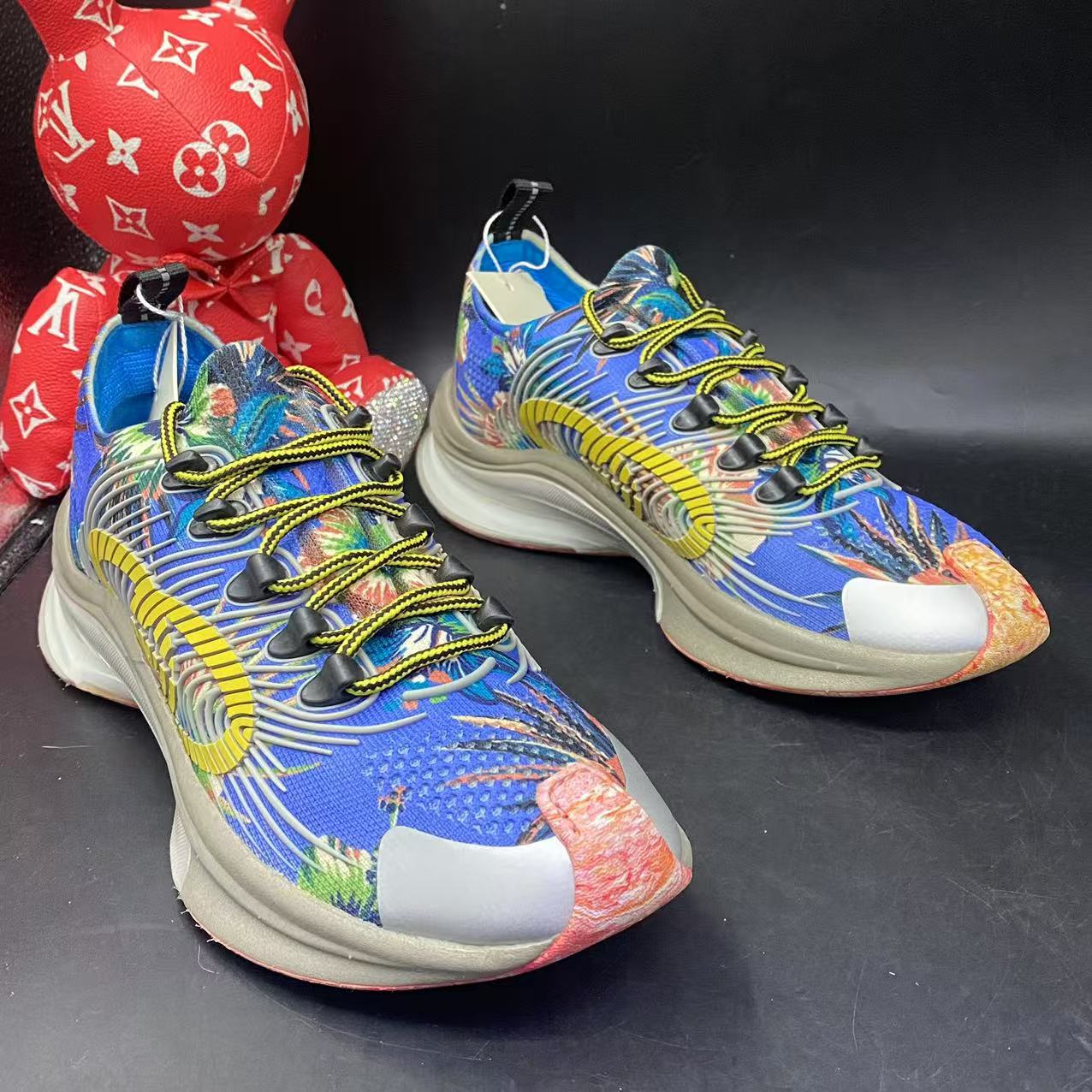 95新 GUCCI/古驰 【聚星优选】男网面花卉运动鞋39.5欧码ddm1628