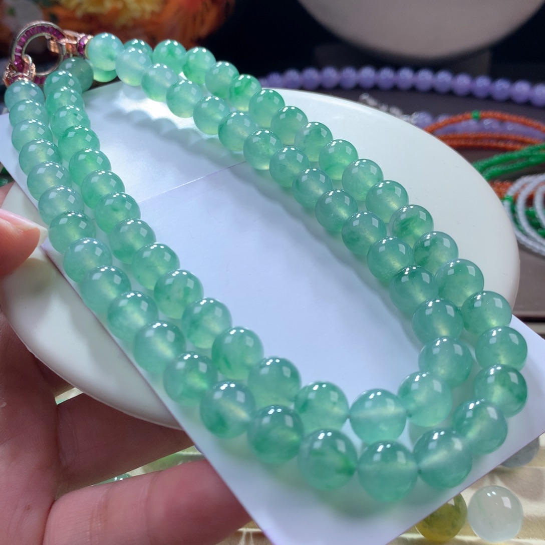 翡翠颈饰未镶嵌翡翠高冰冰阳绿飘绿卡9+