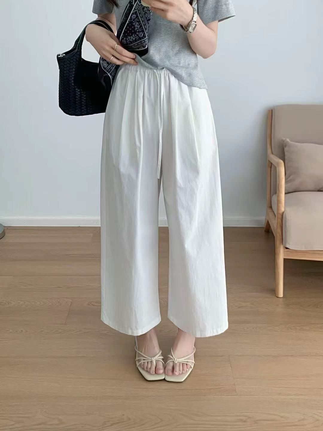 名欧 2627 夏季新品韩系显瘦松紧腰九分休闲裤