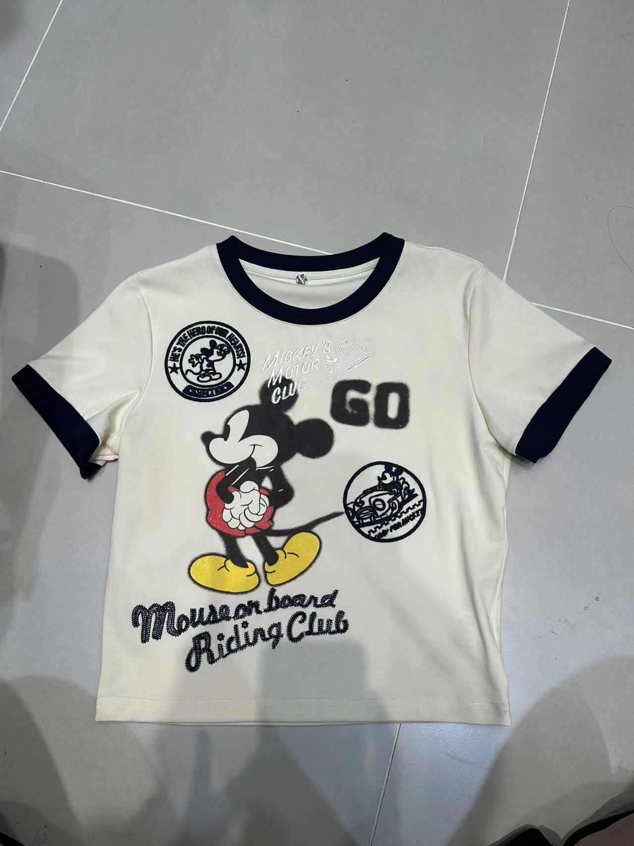 深圳南油高货huan趣味卡通米奇撞色领显瘦洋气T恤