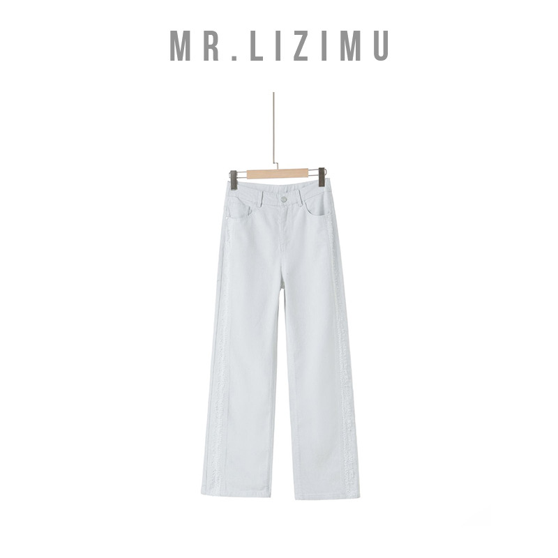 李子木先生时尚蕾丝拼接直筒牛仔裤2025新款显瘦百搭牛仔裤D5701