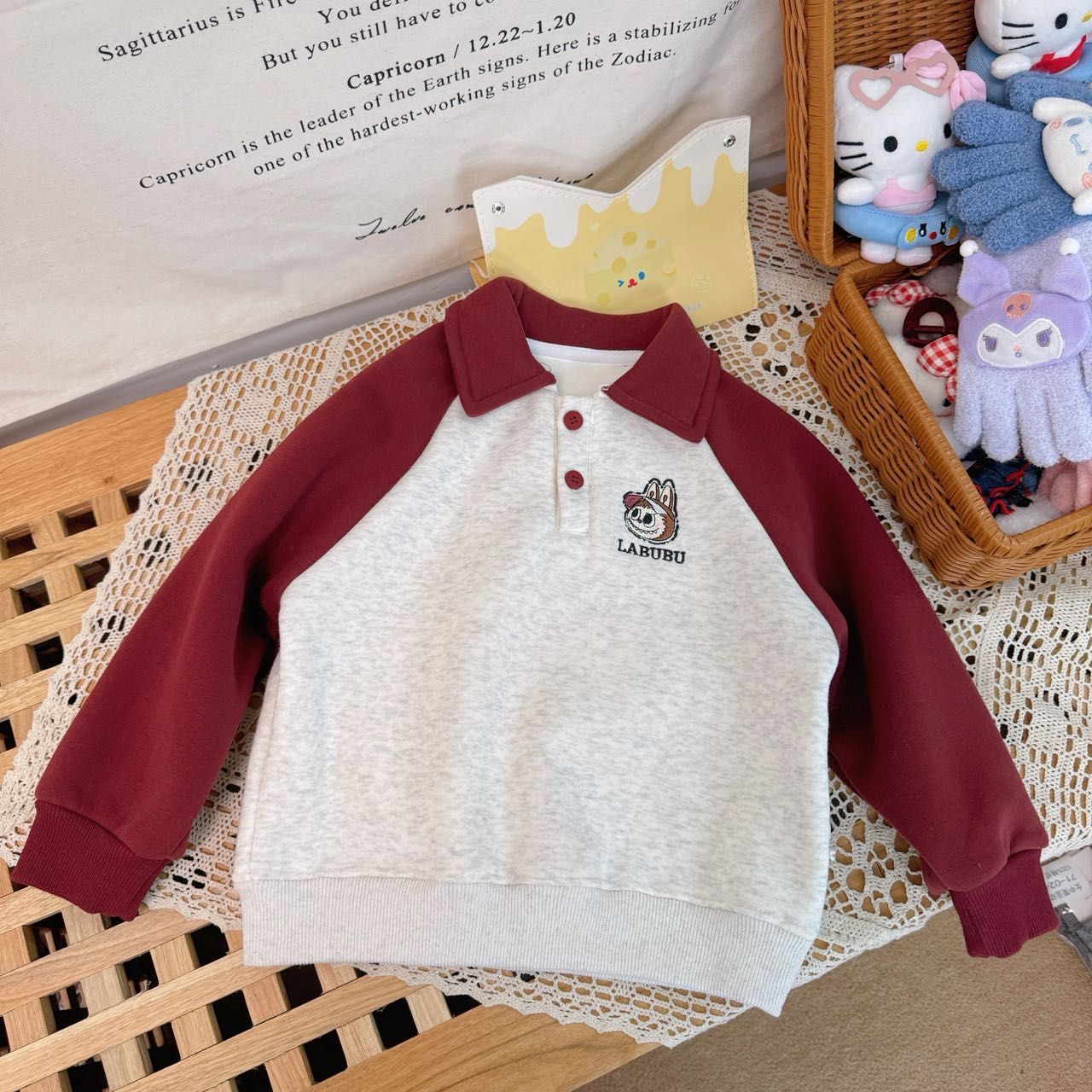 【新疆包邮】一体绒小童翻领刺绣小布卫衣T922