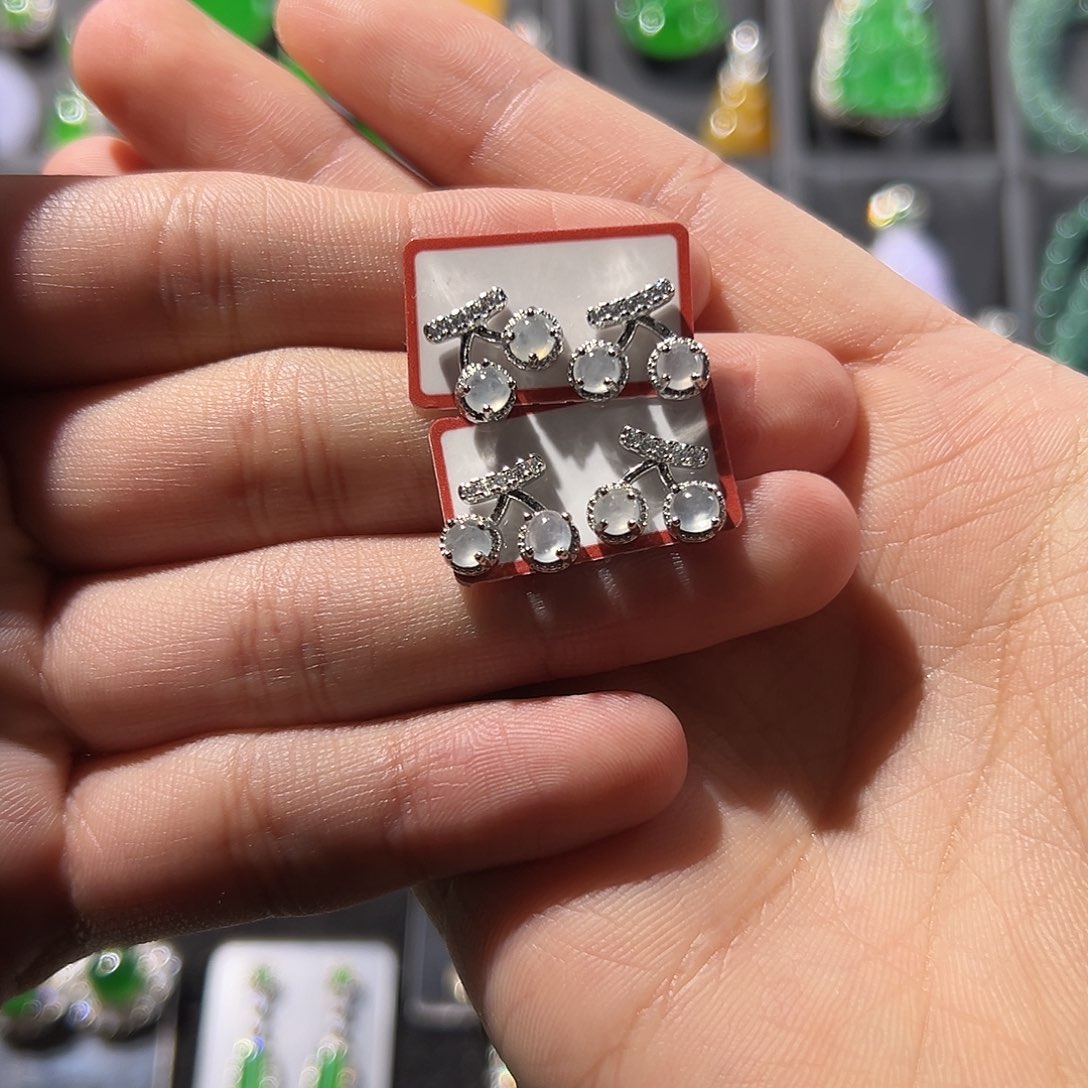 翡翠银S925镶嵌耳饰耳饰