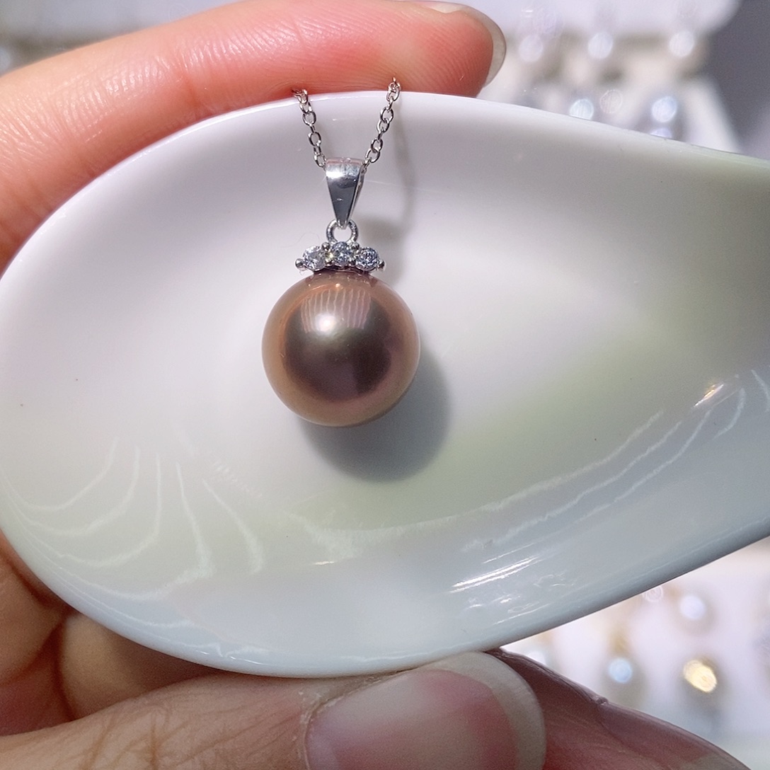 淡水珍珠吊坠(赠链)银S925镶嵌尺寸11/12毫米