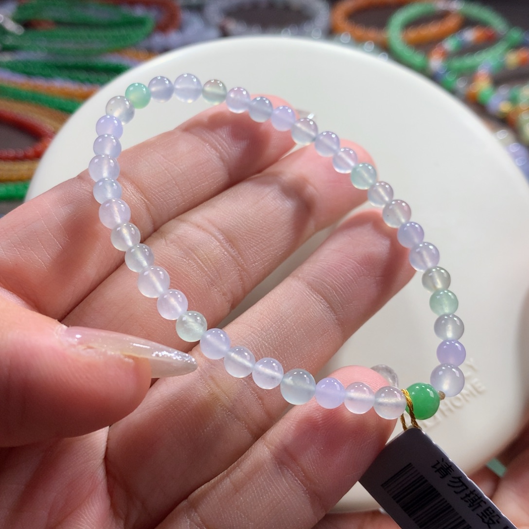 翡翠未镶嵌手链宠粉大漏！冰种仙气梦幻马卡龙手链卡4.5~5.1