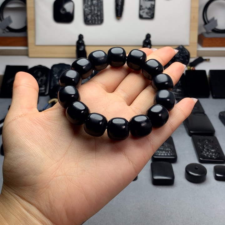 和田玉（墨玉）未镶嵌手串特价16mm