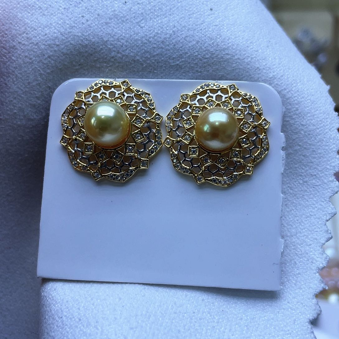 海水珍珠耳饰银S925镶嵌