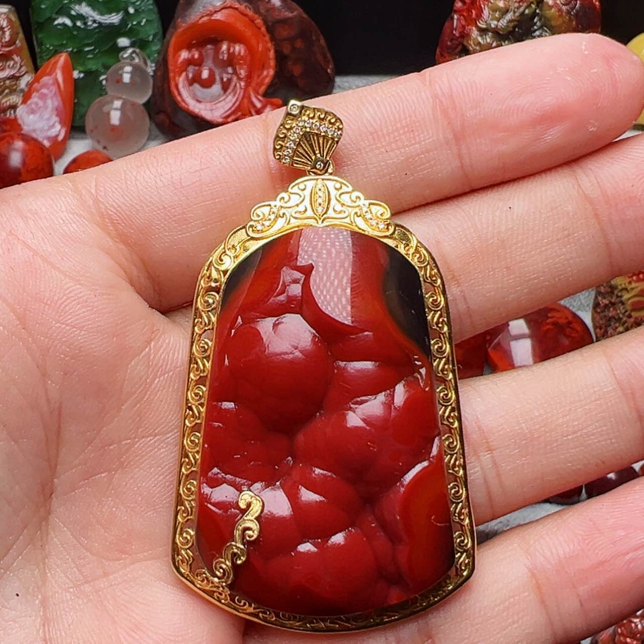 【闪购商品】南红玛瑙珠宝奇石18K金镶嵌辉*