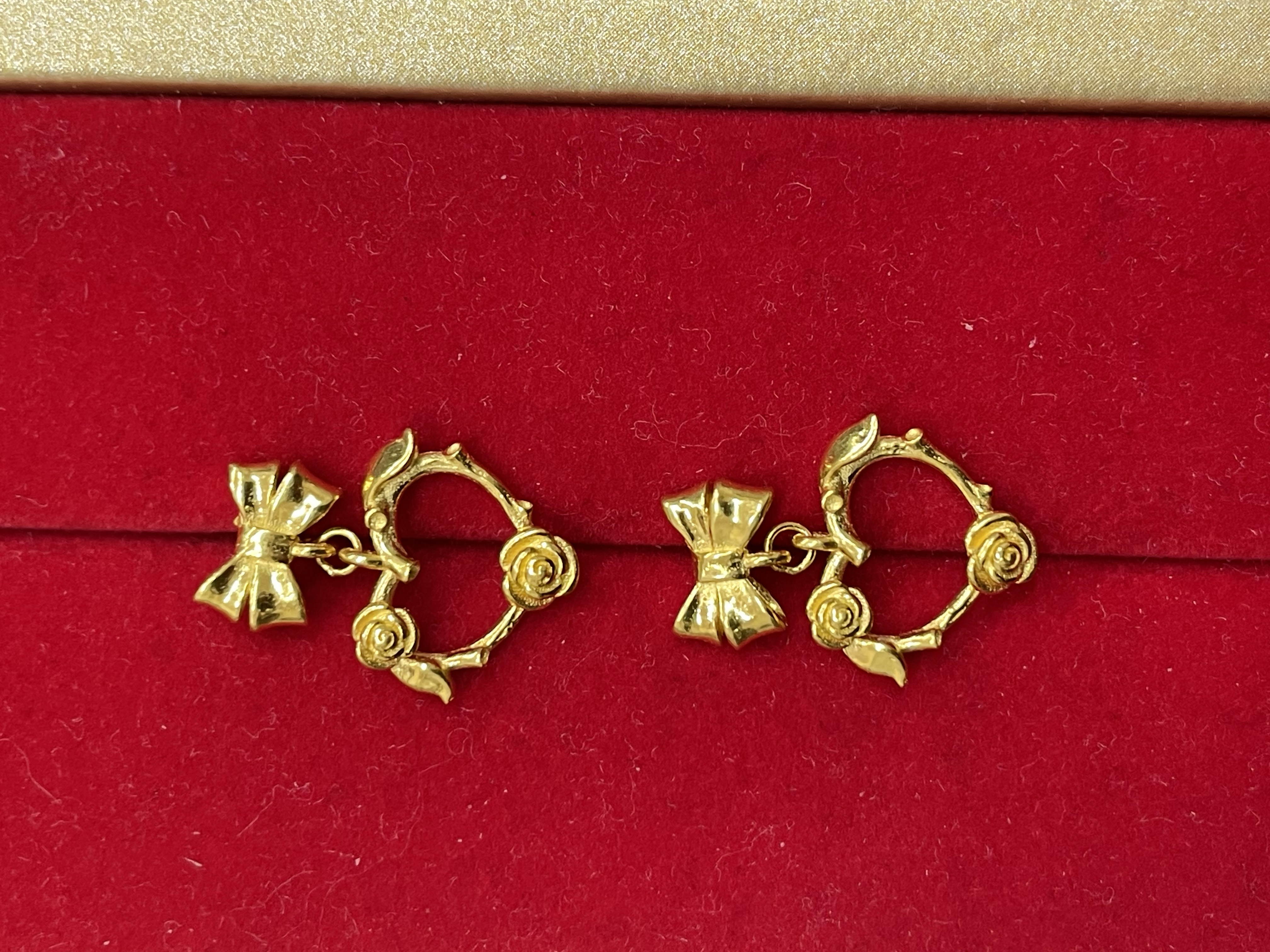 足金999.9  精品蝴蝶结玫瑰爱心耳钉   4.16g