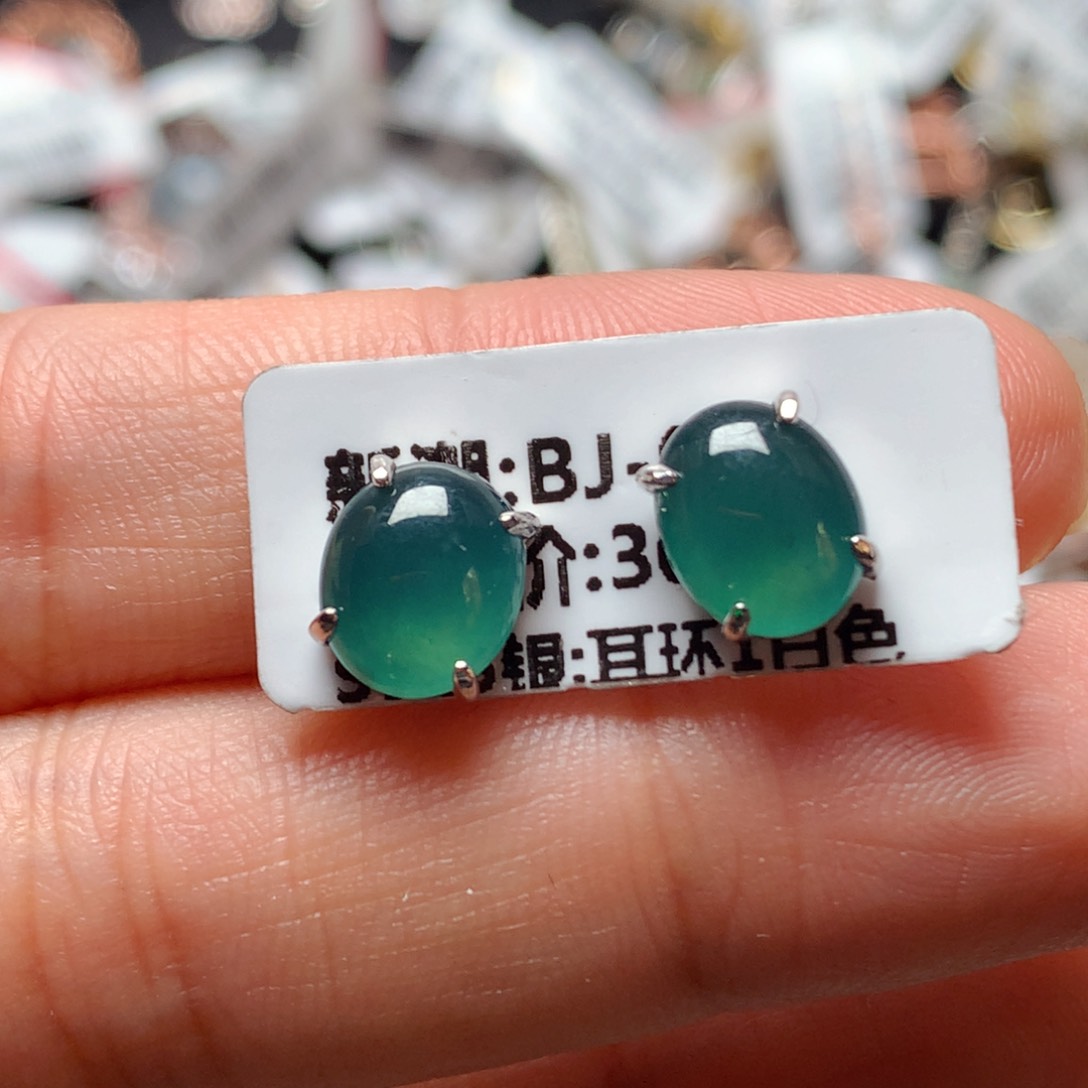 翡翠戒指银S925镶嵌天然翡翠耳饰