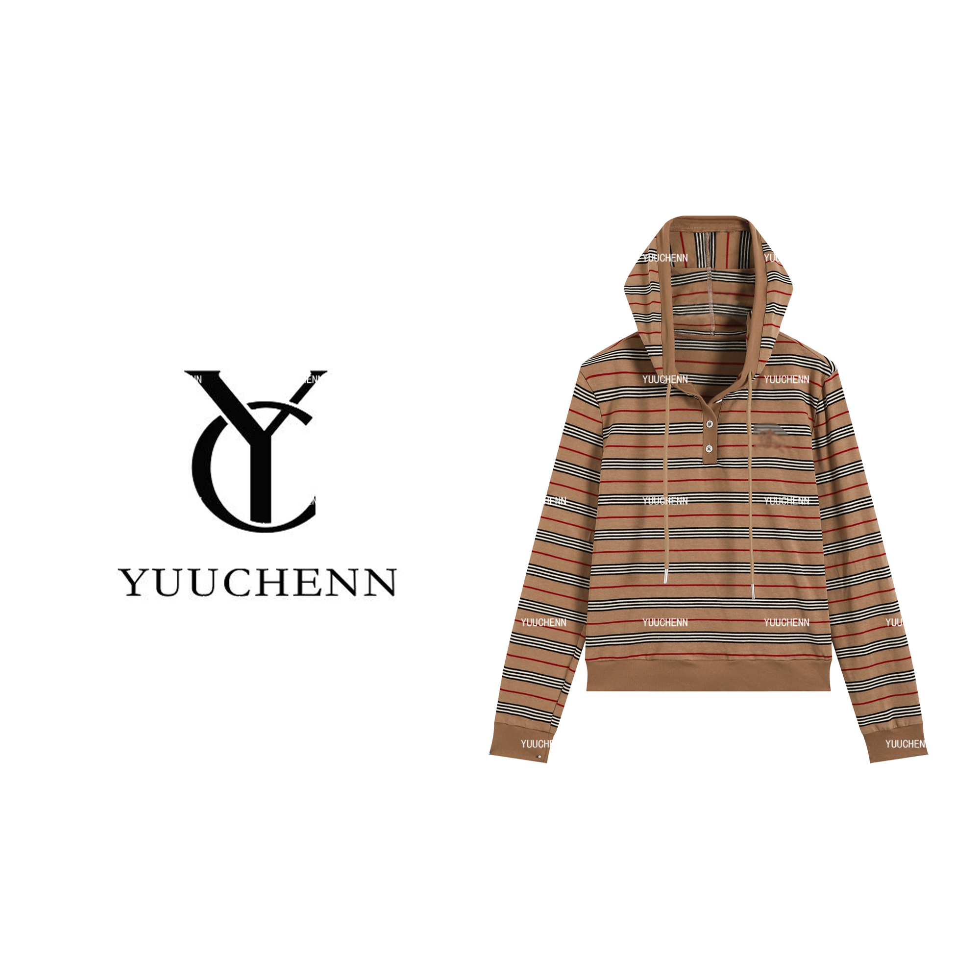 YUUCHENN连帽宽松型秋季上衣拼色格子格纹CZ-H72770