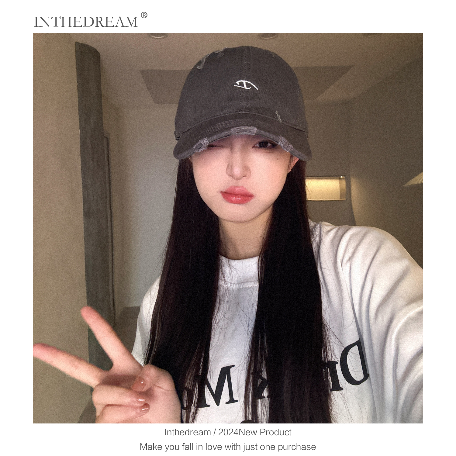 INTHEDREAM韩版百搭字母刺绣棒球帽子女夏季破洞软顶显脸小休闲