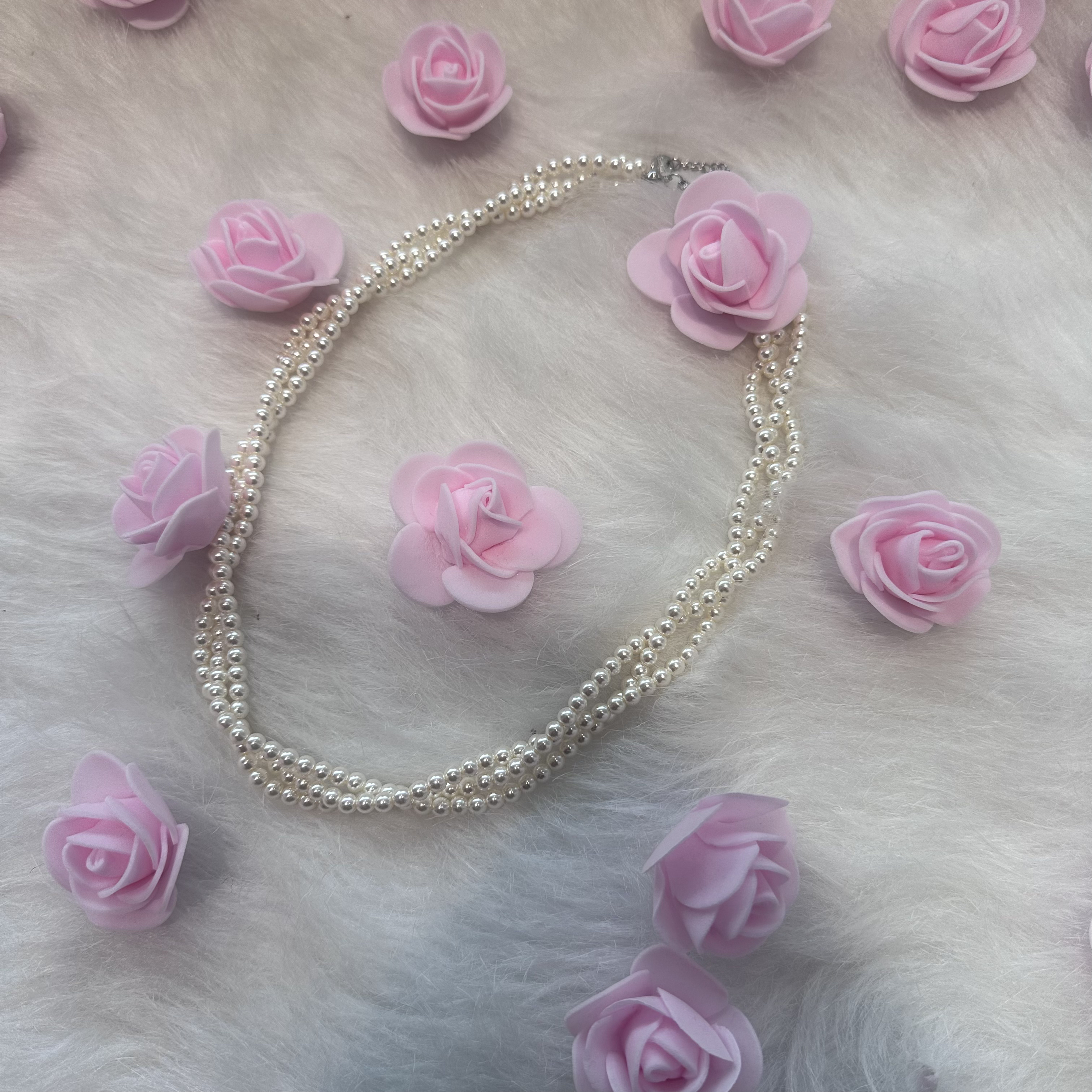 非金属仿珍珠项链 女小众日韩古风珍珠三层百搭实用洋气项链0515