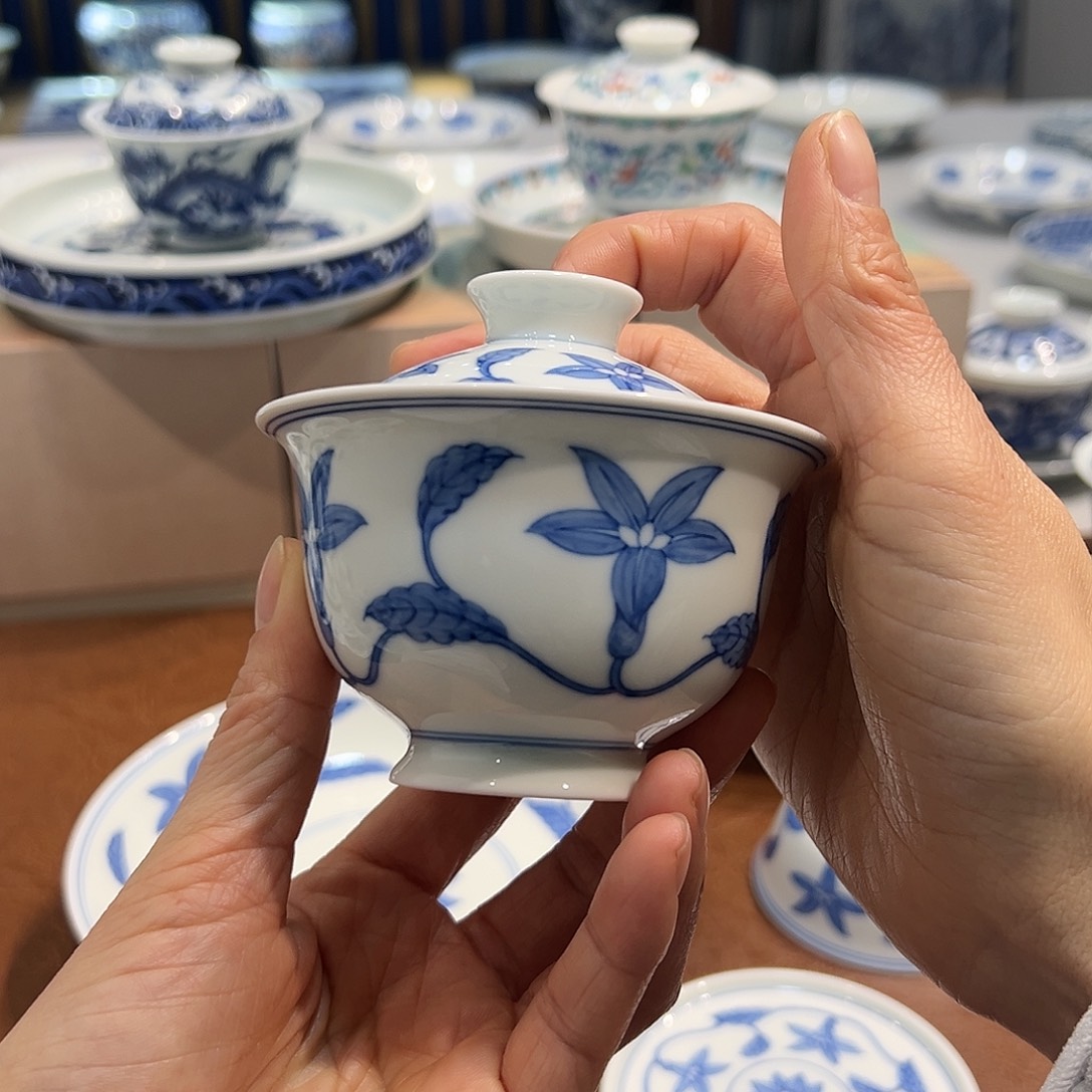 盖碗成化栀子花卉盖碗110毫升