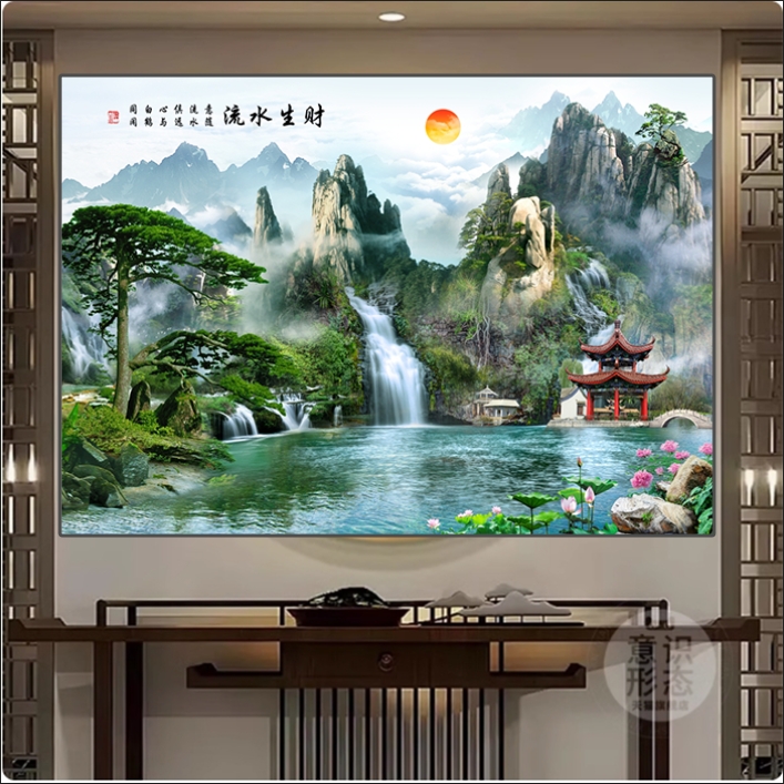 山水风景画仙家堂口装饰画小桥流水堂屋供奉沙发背景挂画