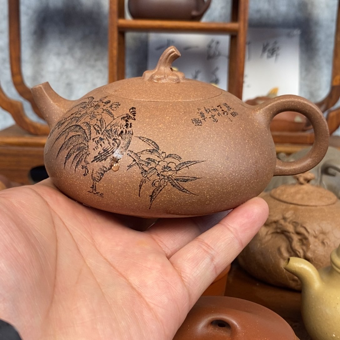 紫砂茶壶高温电窑青降坡茄瓜300cc
