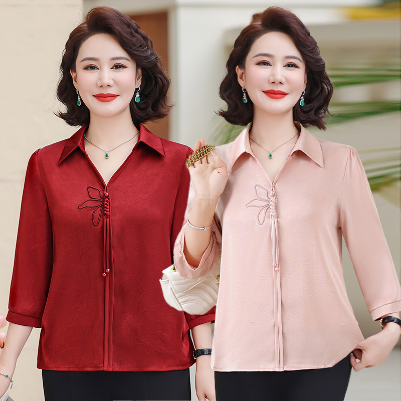 雪纺衫春季时尚妈妈休闲上衣新款中老年女装中年长袖中老年打底衫