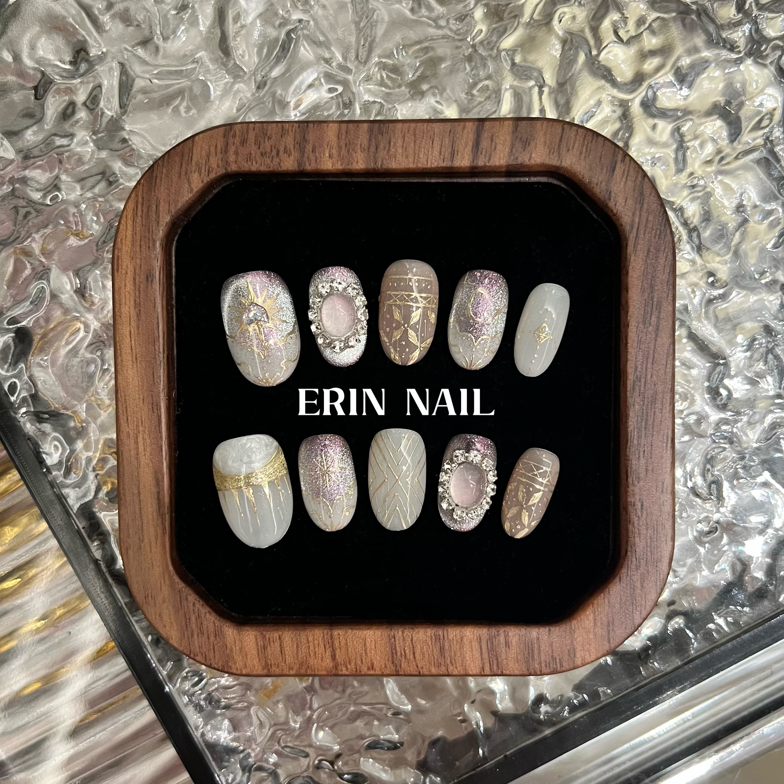 【ERIN NAIL｜星月】小众猫眼鎏金短款秋冬手工穿戴甲（预售）