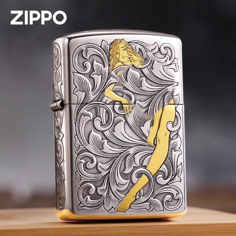 zippo打火机正品/蚊版双色唐草仙子-镀银镀金盔甲DY9902FD【阿明1