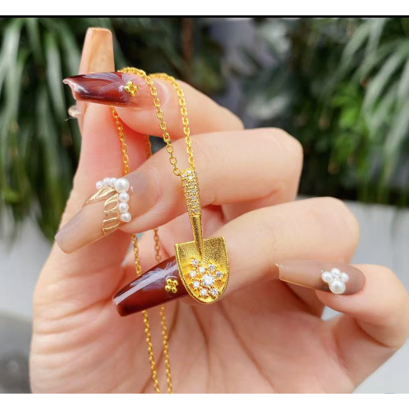 坠链均足银 镶钻金铲铲项链6016