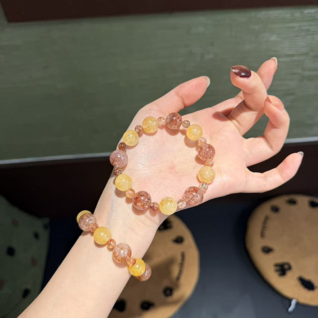 *麦穗香*天然黑金超黄胶花手串 多样性发其一