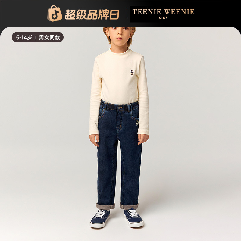 TeenieWeenie Kids小熊童装25新款秋冬男女童经典加绒牛仔老爹裤