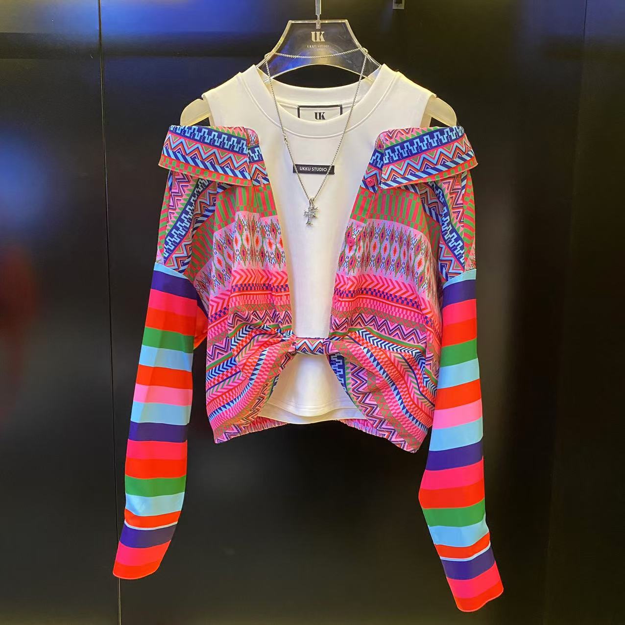 小尧【UKKUSKUDIO】百搭潮流时尚印花衬衫拼接假两件衬衫313320