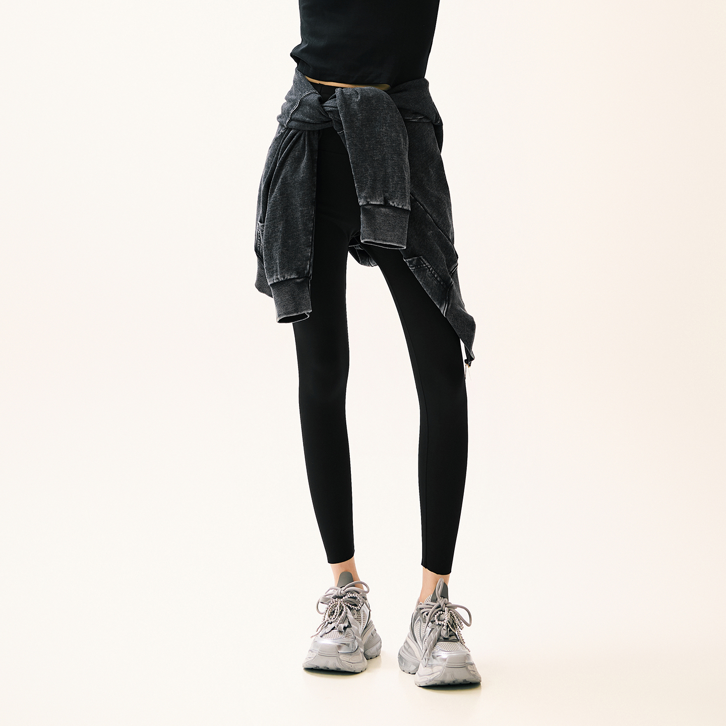 koko&molly裸感塑形九分排扣弹力外穿打底瑜伽鲨鱼裤K25CK2336900