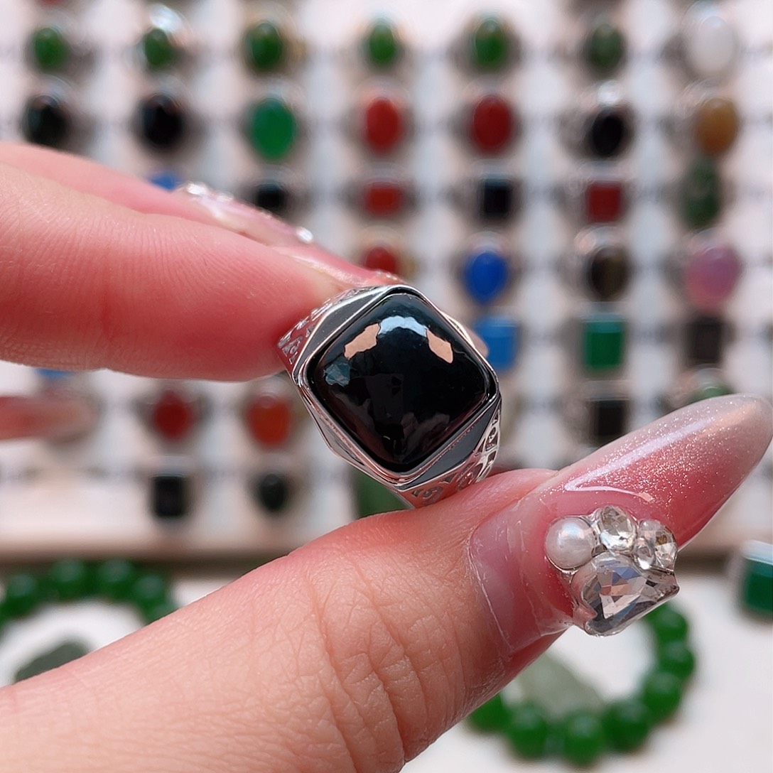 和田玉戒指银S925镶嵌