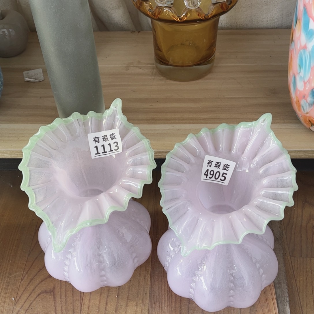 琉璃一对瑕疵1113和4905 花瓶摆件
