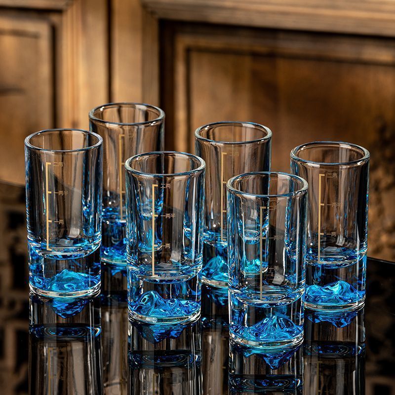 【12只】蓝山白酒杯二两家用套装轻奢高档分酒器刻度水晶玻璃酒具yj