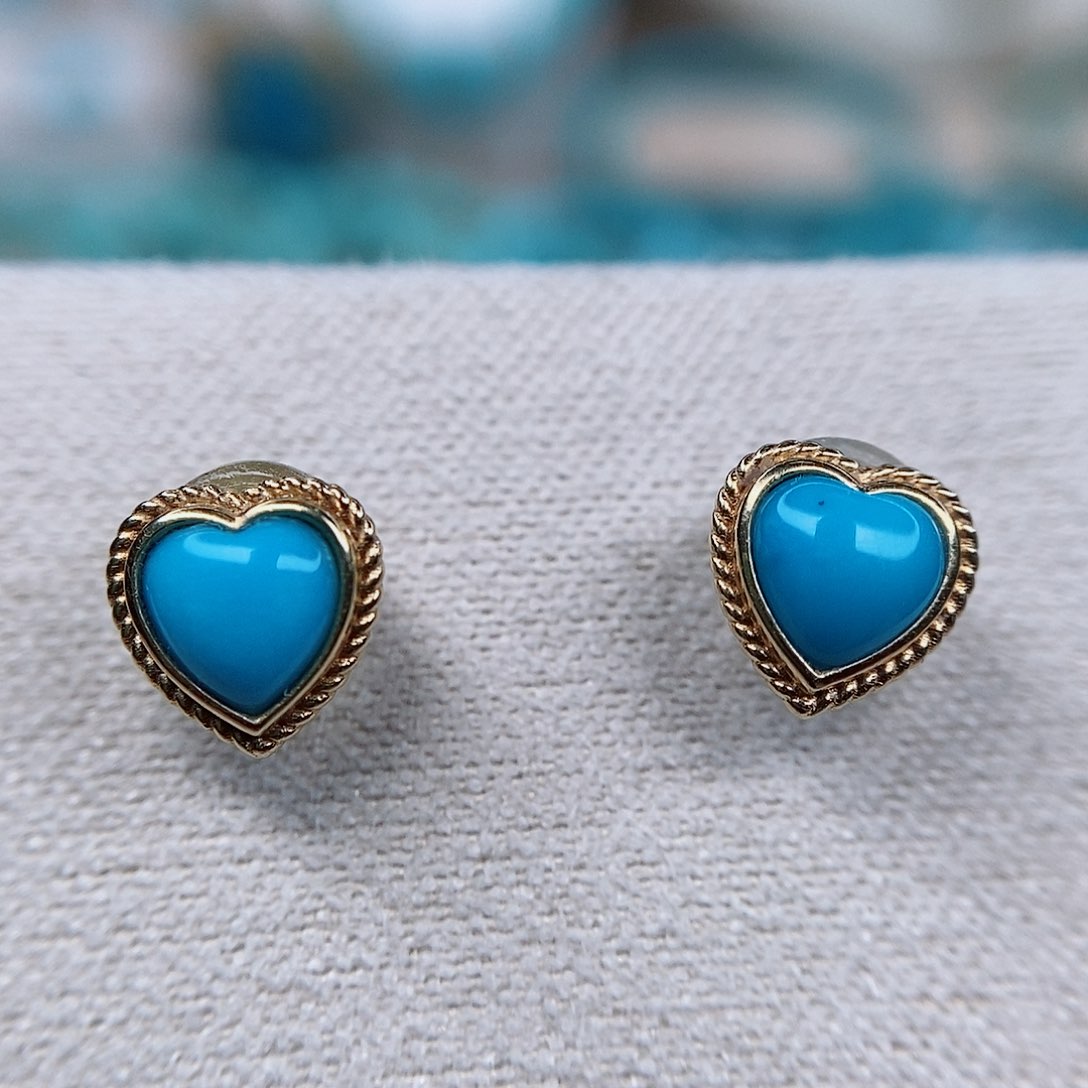 绿松石耳钉18K金镶嵌