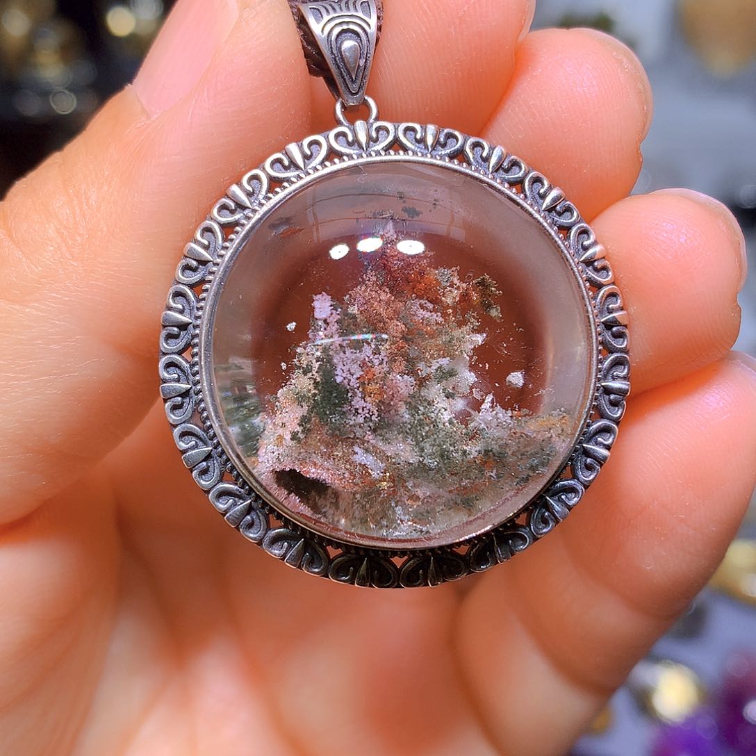 水晶吊坠银S925镶嵌天然水晶