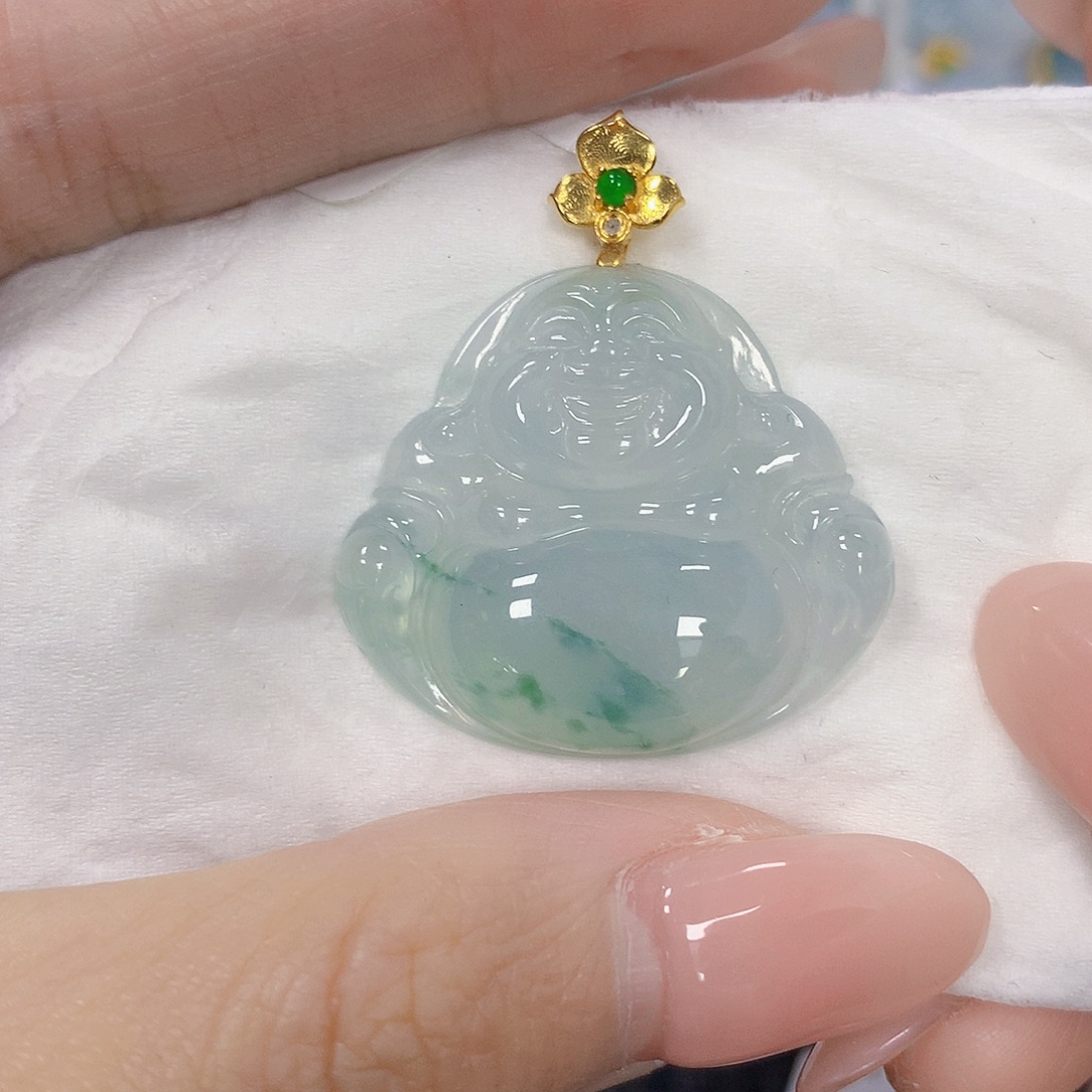 翡翠18K金镶嵌颈饰天然翡翠a货 百元以上9米证书费自理
