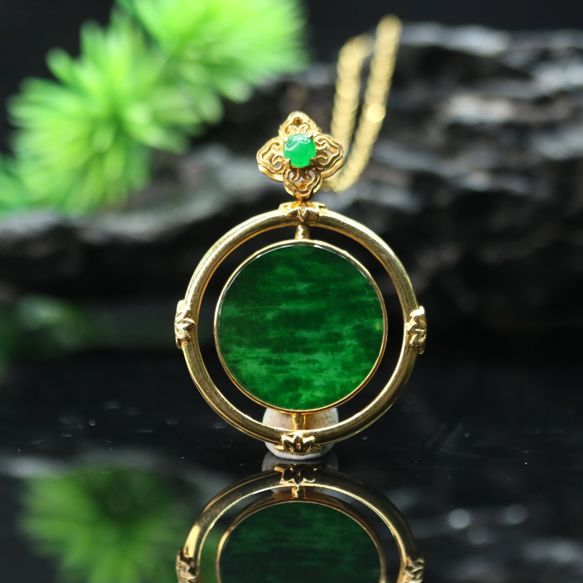 14天然缅甸翡翠A货18k无事牌项链/001106/上海嘉禾拍卖