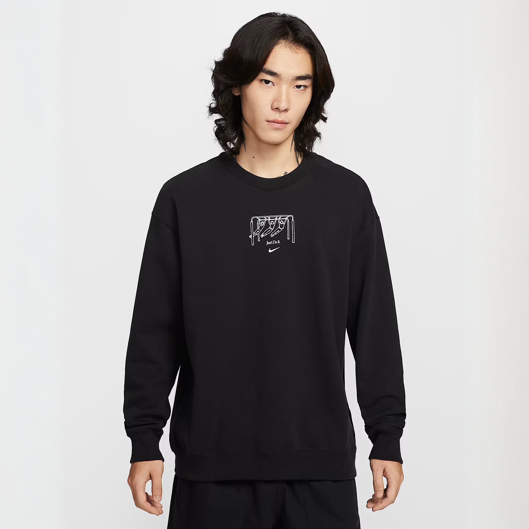 耐克/NIKE男子黑色法式毛圈圆领运动衫休闲套头卫衣 IO2731010 