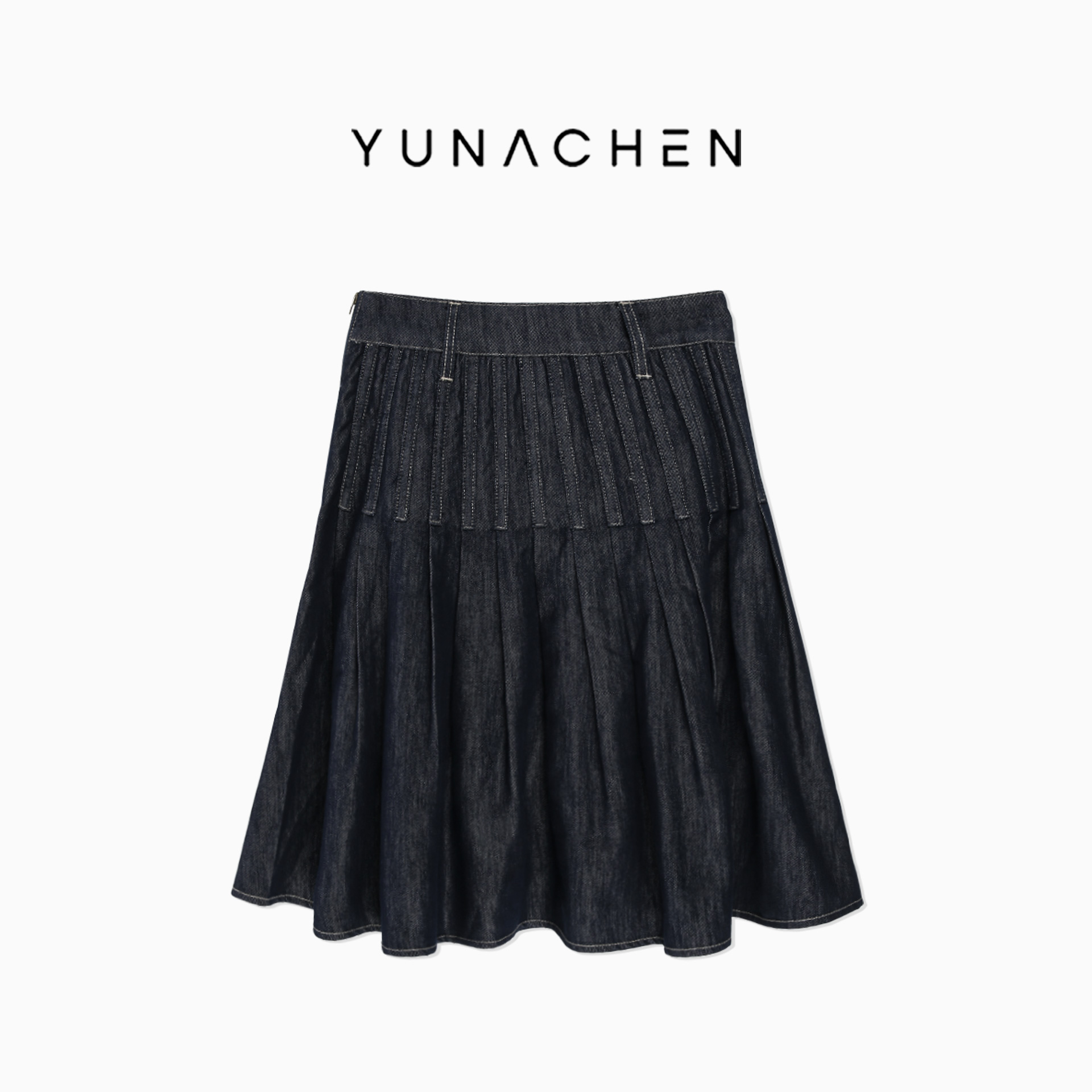 菠萝宝宝yuna【风琴褶皱诗】棉加莱赛尔天丝立体褶皱牛仔短裙YH5