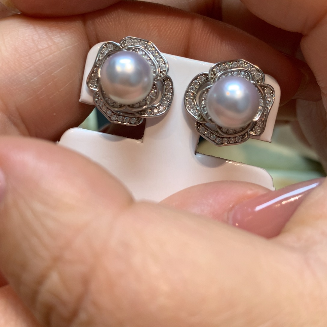 淡水珍珠耳饰银S925镶嵌