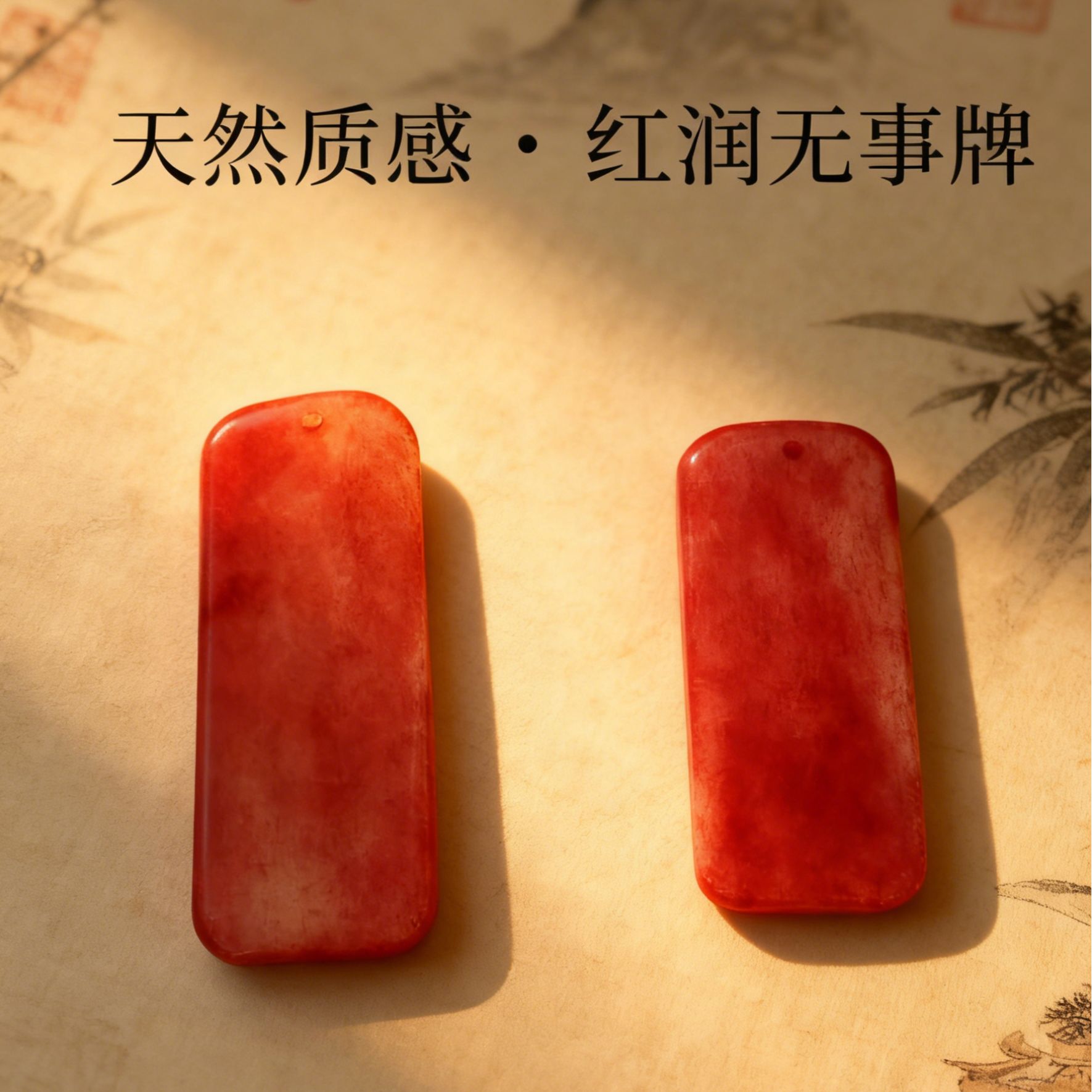 驼骨半血无事牌手把件天然板料文玩手串男女同款驼骨无事牌血驼骨